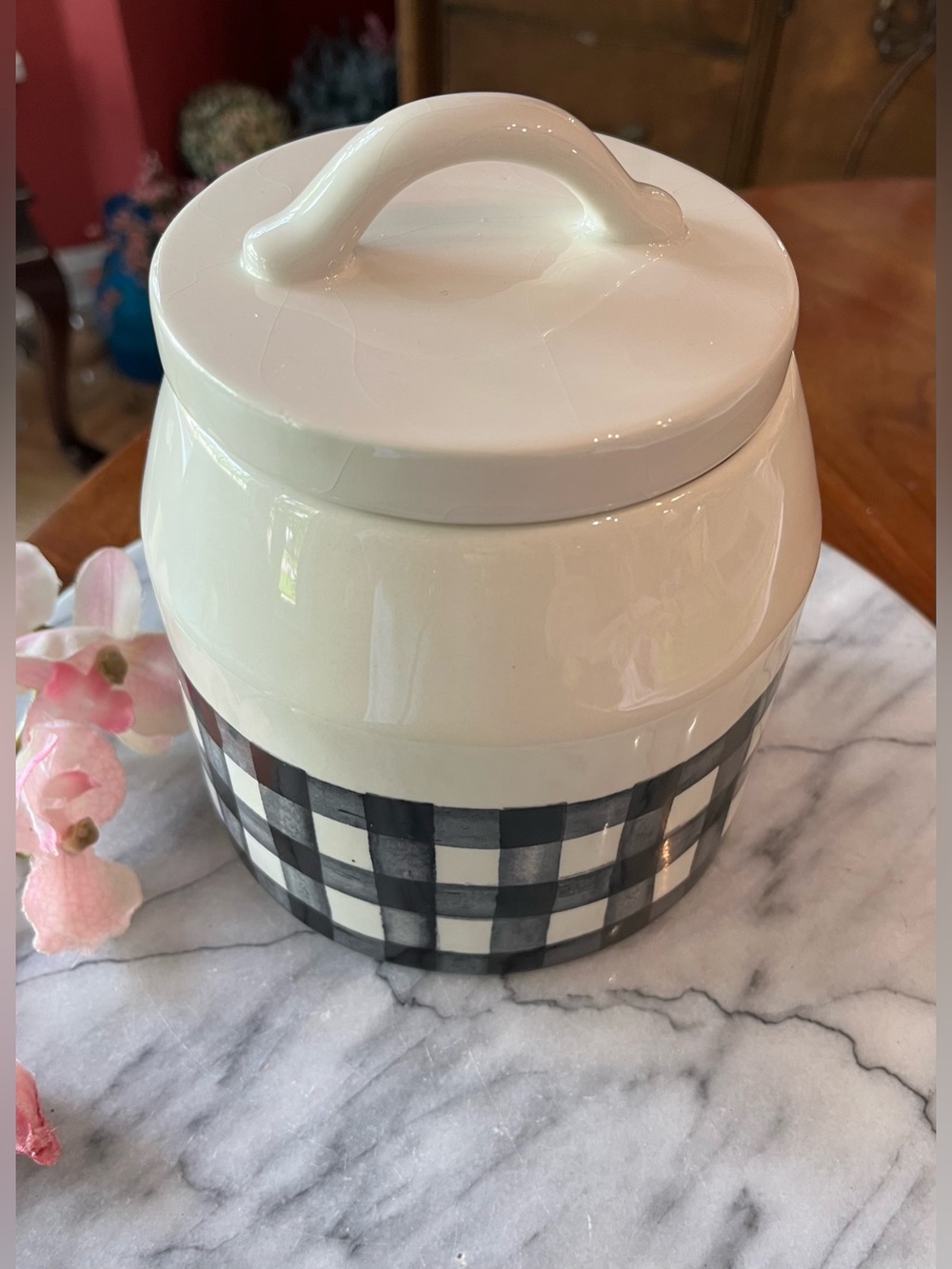 Sheffield Home Ceramic “Coffee” Canister BLK&White Buffalo Check Farmhouse - Picture 9 of 12